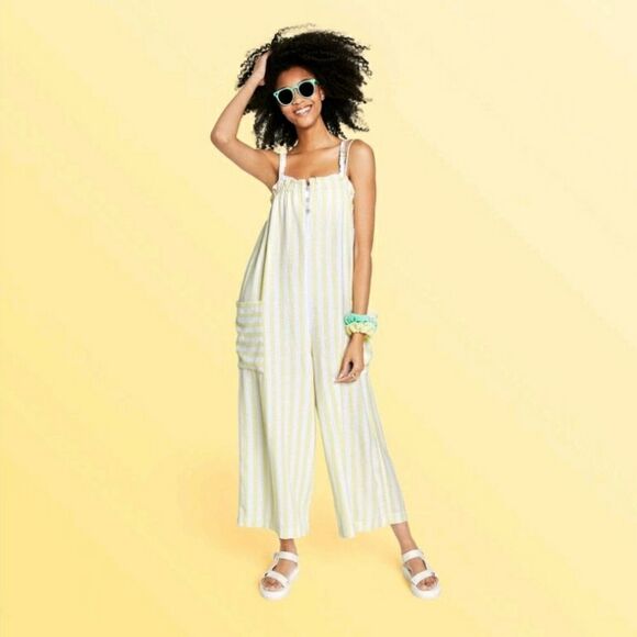 Linen Blend Yellow Striped Jumpsuit Stoney Clover Lane x Target Size 1x - Picture 1 of 7